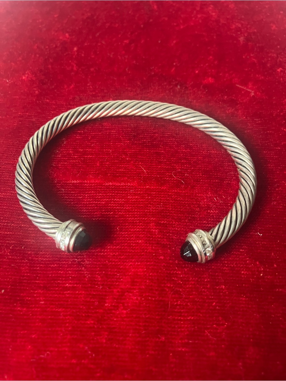 David Yurman Sterling Silver 5mm Cable Black Onyx & Diamond Bracelet